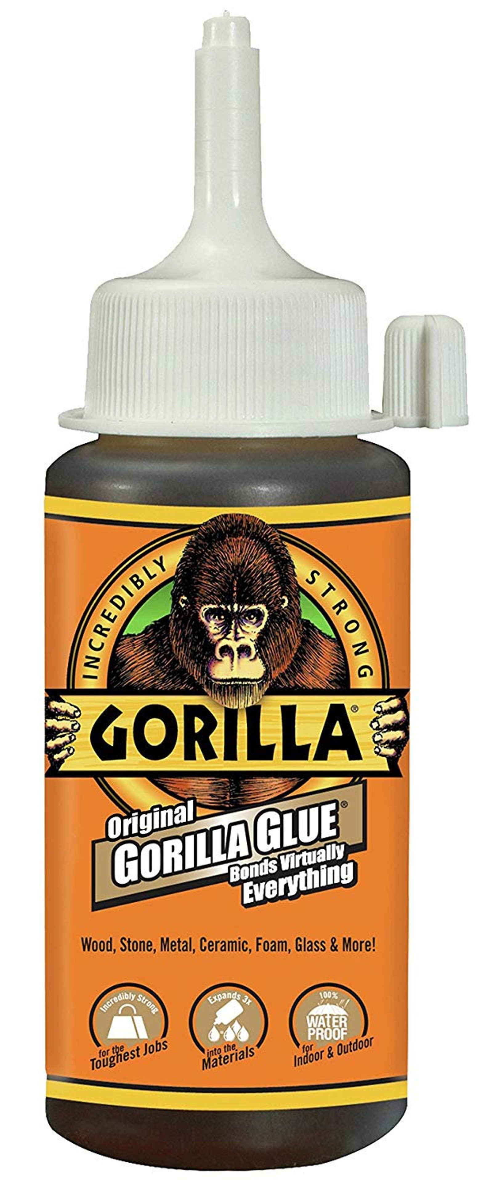 Gorilla Glue Original 2oz, 4oz, 8oz and 18oz Incredibly Strong And Versatile. The Leading Multi-Purpose Waterproof Glue. Ideal For Tough Repairs On Dissimilar Surfaces, Both Indoors And Out. 5000201USFL, 5000408, 500081 50018 Gorilla Glue Original 2oz, 4oz, 8oz and 18oz Incredibly Strong And Versatile. The Leading Multi-Purpose Waterproof Glue. Ideal For Tough Repairs On Dissimilar Surfaces, Both Indoors And Out. 5000201USFL, 5000408, 500081 50018